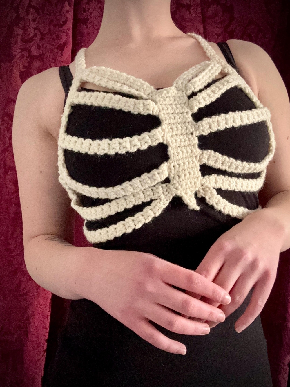 ROMWE Cream Crochet Rib Cage Top